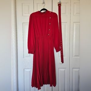 Shein Red Pleated Skirt Midi Dress Size Medium